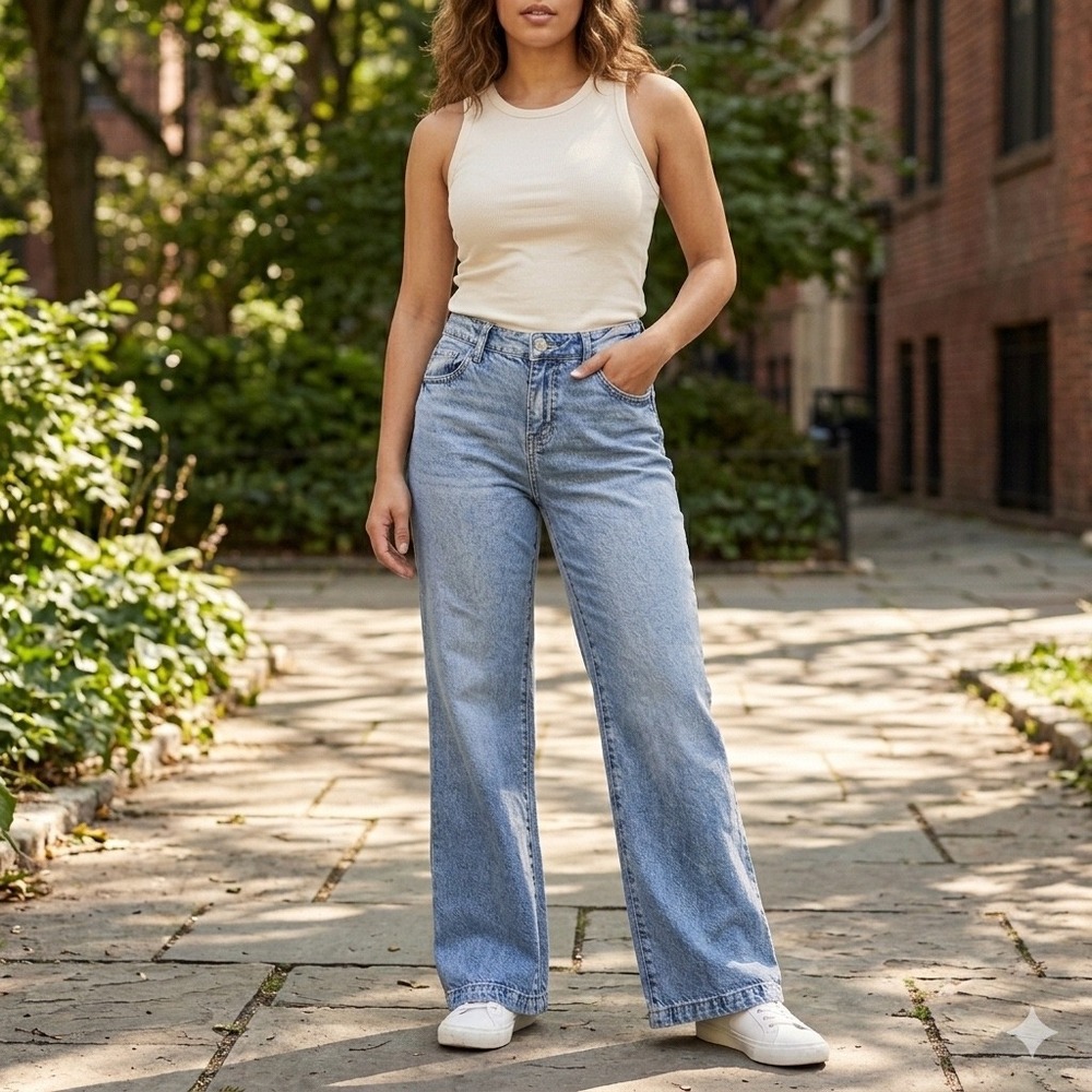 SONG Womens Light Wash High Rise Wide Leg Jeans Size 11/28 Relaxed Fit Denim